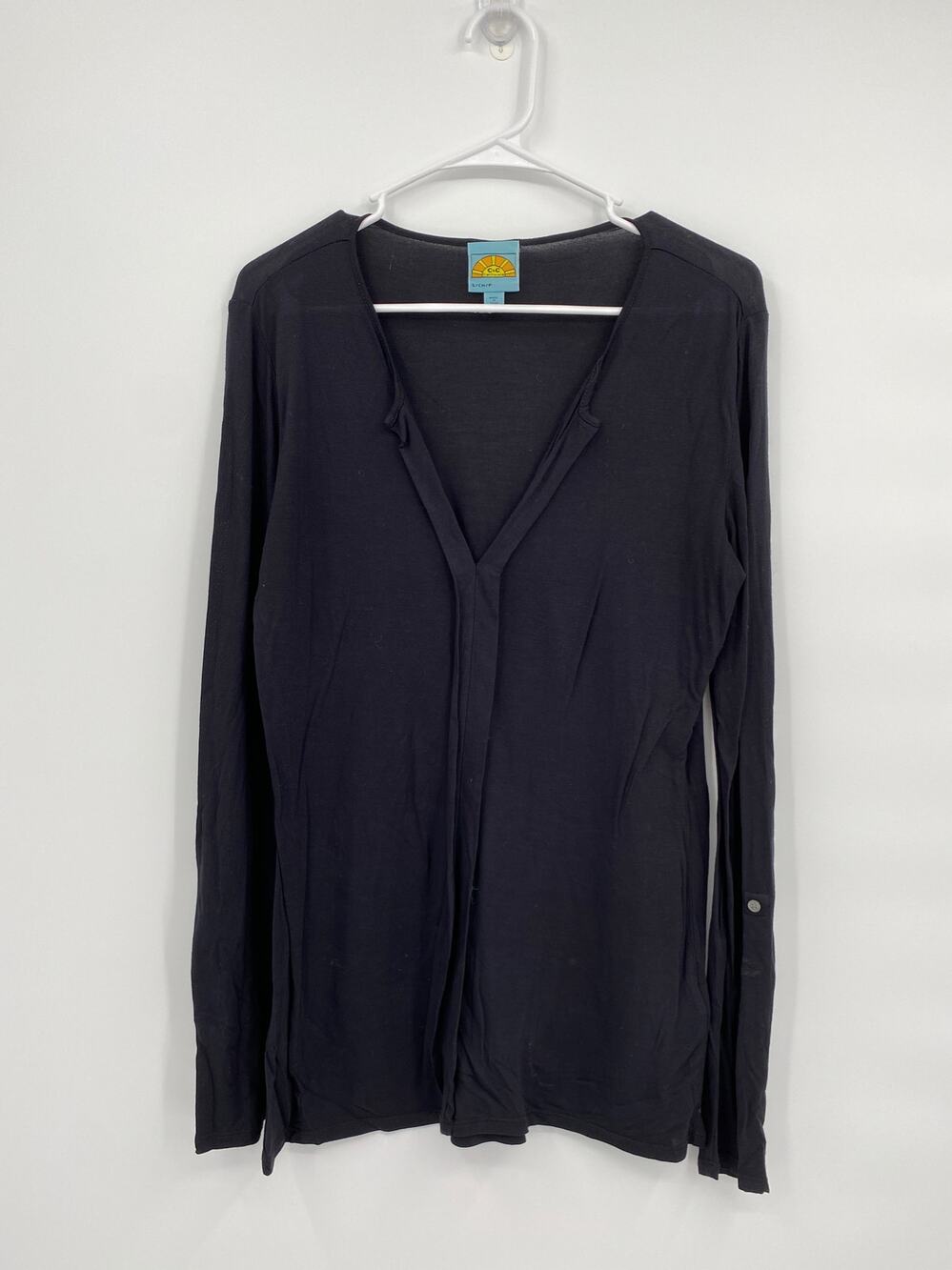 C&C California V-Neck Long Sleeve Pullover Top Black Size Small
